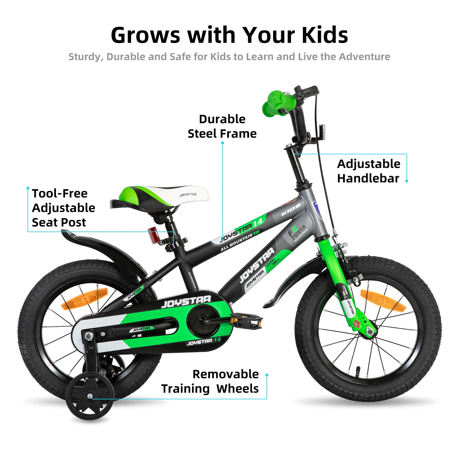 JOYSTAR Kid Bike for Boys and Girls Age 3-12 Years, 12 14 16 Inch Kids Bikes with Training Wheels, 20 Inch with Kickstand, Green