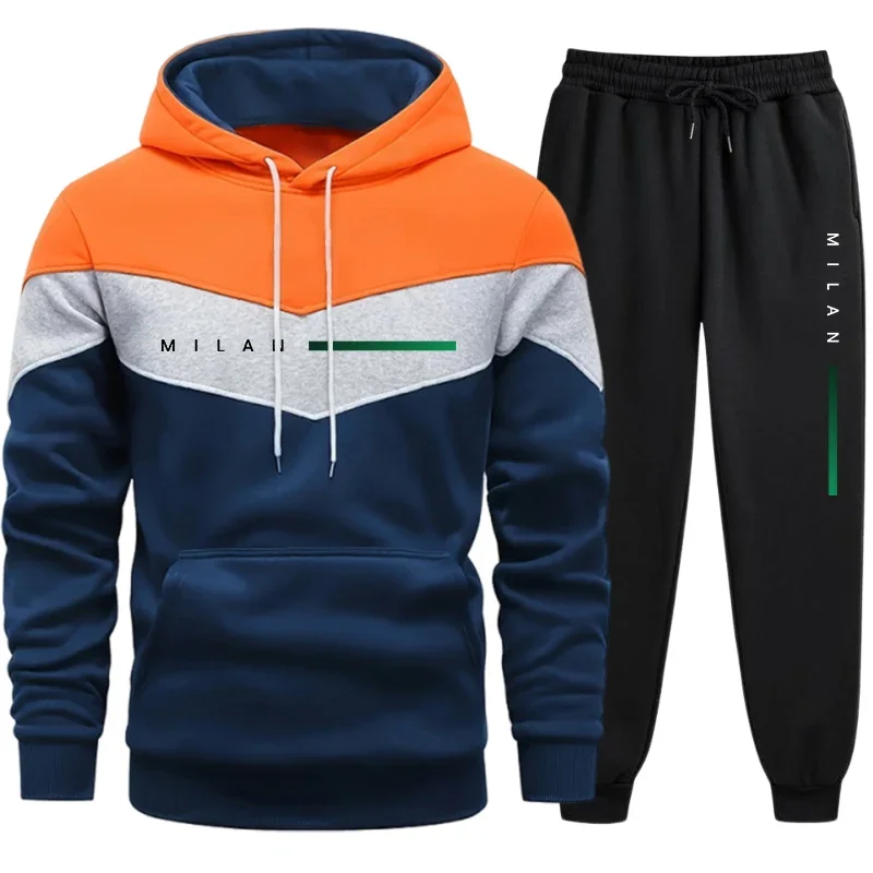 Milan Printed Mens Tracksuit Casual Hooded Sweatshirt 2 Pcs Set Jogging Men's Clothing Outdoors Sports Suit Hot Sales Streetwear