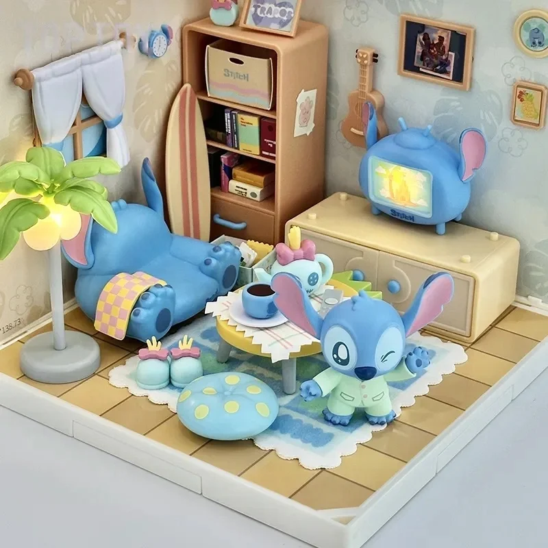 

2025 New Original Anime Figure Stitch Relaxing Moments Display Toys Assembled Diy Collectible Figurine Room Decoration Gifts