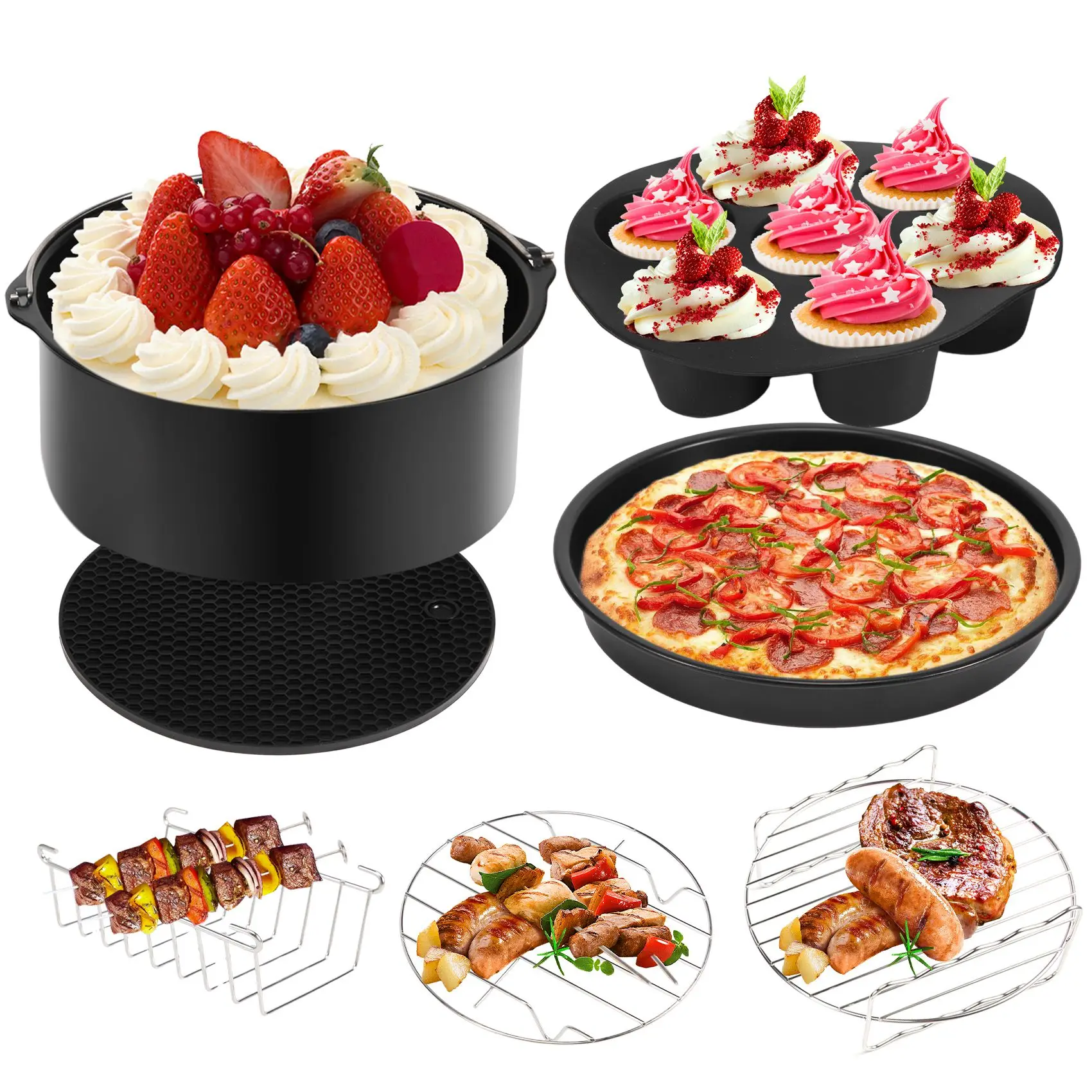 

B26C-7 Set Pressure Cooker, Steamer & Air Fryer Bakeware Accessories Compatible For Ninja Foodi 5&6.5&8 Qt OP101,OP301,OP302