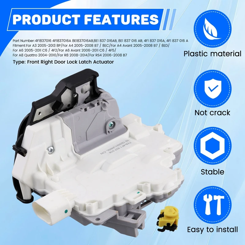 

4F1837016 Car Front Right Door Lock Latch Actuator For A3 A4 A6 4F1837016A 8E1837016AB