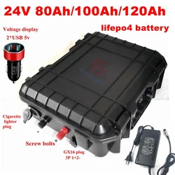 Lifepo4 24v 80AH 100AH 120AH lithium battery BMS 2000W for RV AGV Air conditioner heater Solar energy storage + 10A charger