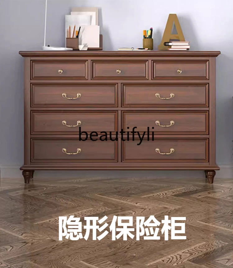 American solid wood nine-chest cabinet invisible safe smart fingerprint password anti-theft drawer 85cm