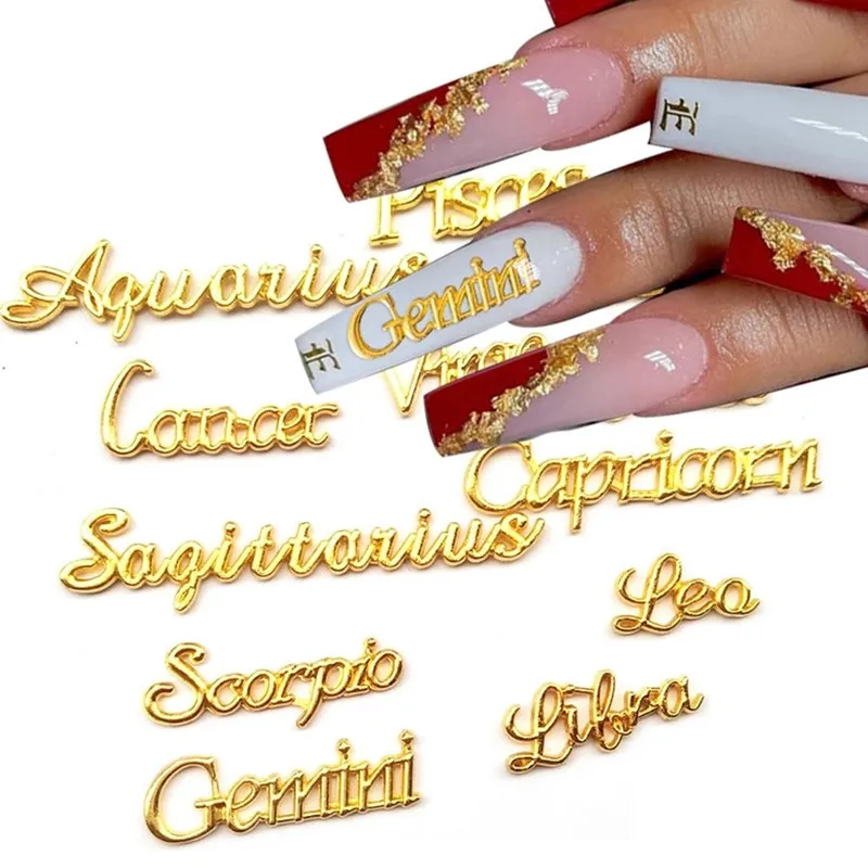 12 constelações letter set para a decoração do prego, jóias liga do metal, signos do zodíaco, encantos, atacado, 12 pçs/saco