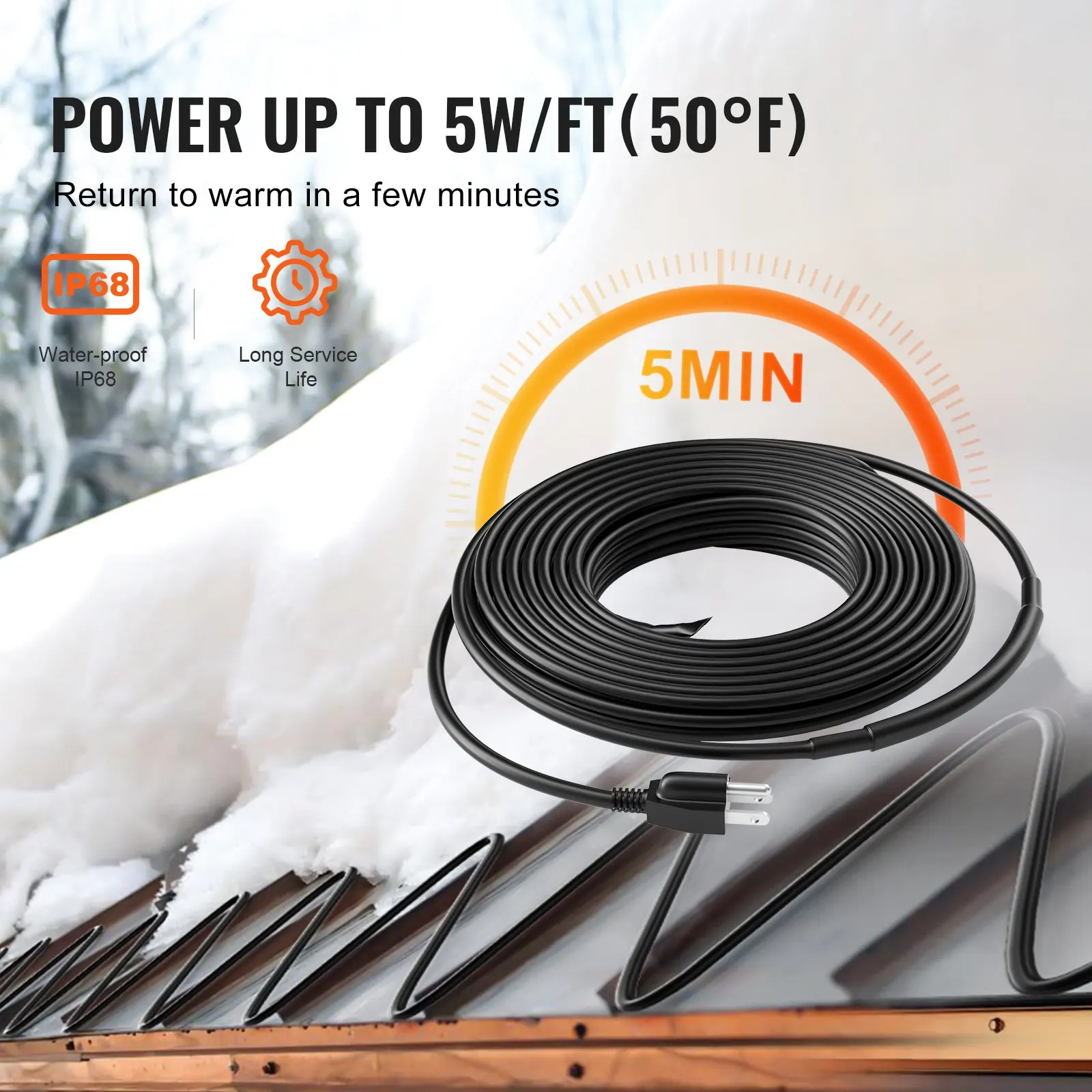 

Self-Regulating Pipe Heating Cable 12FT 5W FT Heat Tape For Pipes Roof