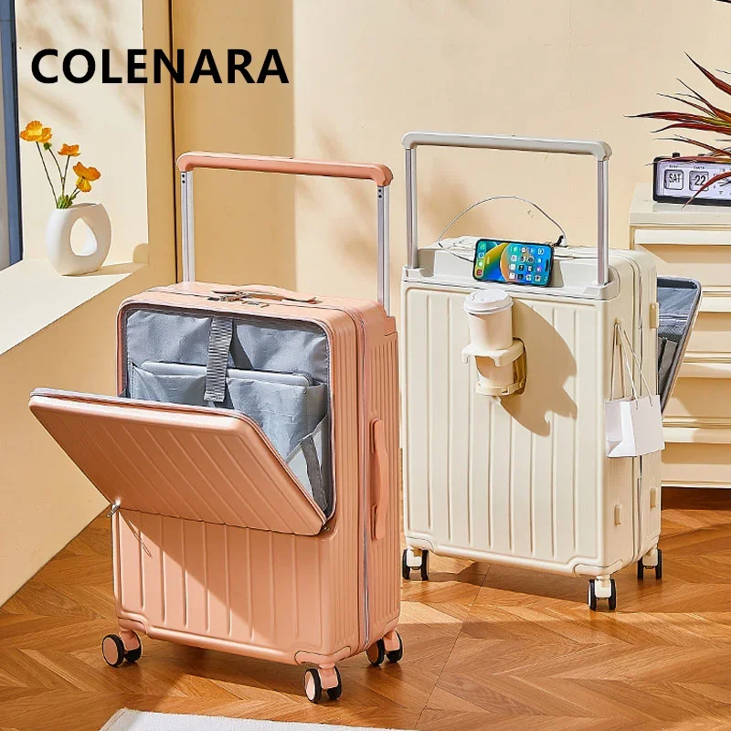 

COLENARA Cabin Luggage Front Opening Boarding Case 26" Aluminum Frame Trolley Case 20"24" USB Charging with Rolling Suitcase