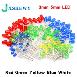 100pcs/lot 3mm 5mm LED Red Green Yellow Blue White F3 F5