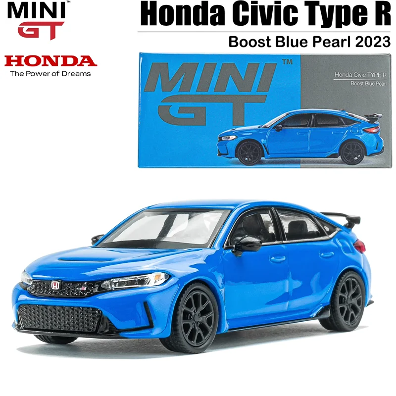 Minigt Schaal 1/64 Honda Civic Type R Boost Blauwe Parel 2023 Legering Speelgoed Motorvoertuig Diecast Metalen Model Geschenken