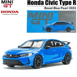 MINIGT Scale 1/64 Honda Civic Type R Boost Blue Pearl 2023 Alloy Toy Motor Vehicle Diecast Metal Model Gifts