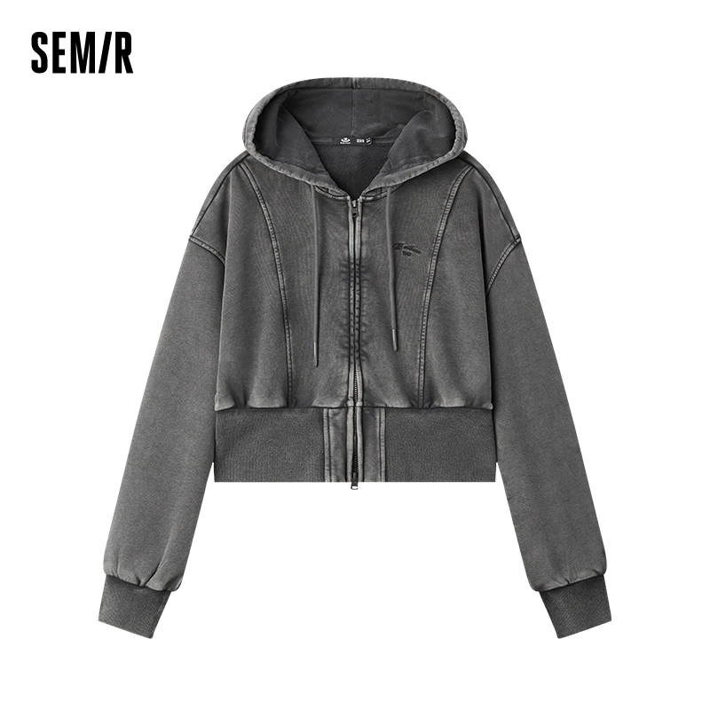 Semir Jacket Women Plum Blossom Short Jacket stylish embroidery 2024 New Autumn Loose-Fit Hooded Jacket