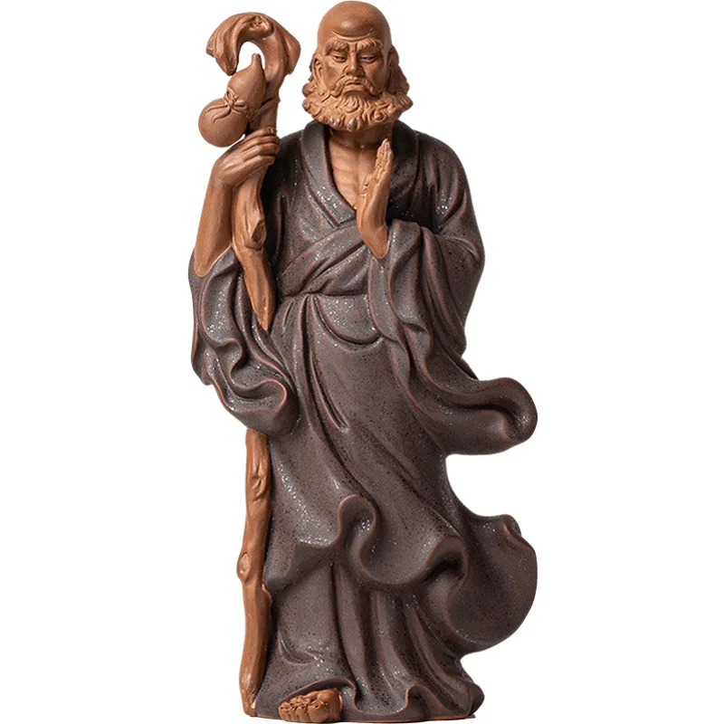 Ceramic Dharma Sculpture Statue, Lndian Buddhist Figures Home Room, Office, Feng Shui Decoration Statue 7.4 in