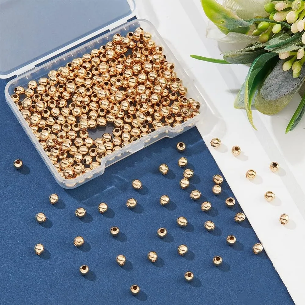 300 pezzi 304 perline in acciaio inossidabile 4mm perline sparse lisce dorate rotonde per il braccialetto fai da te collana orecchino kit per la creazione di gioielli