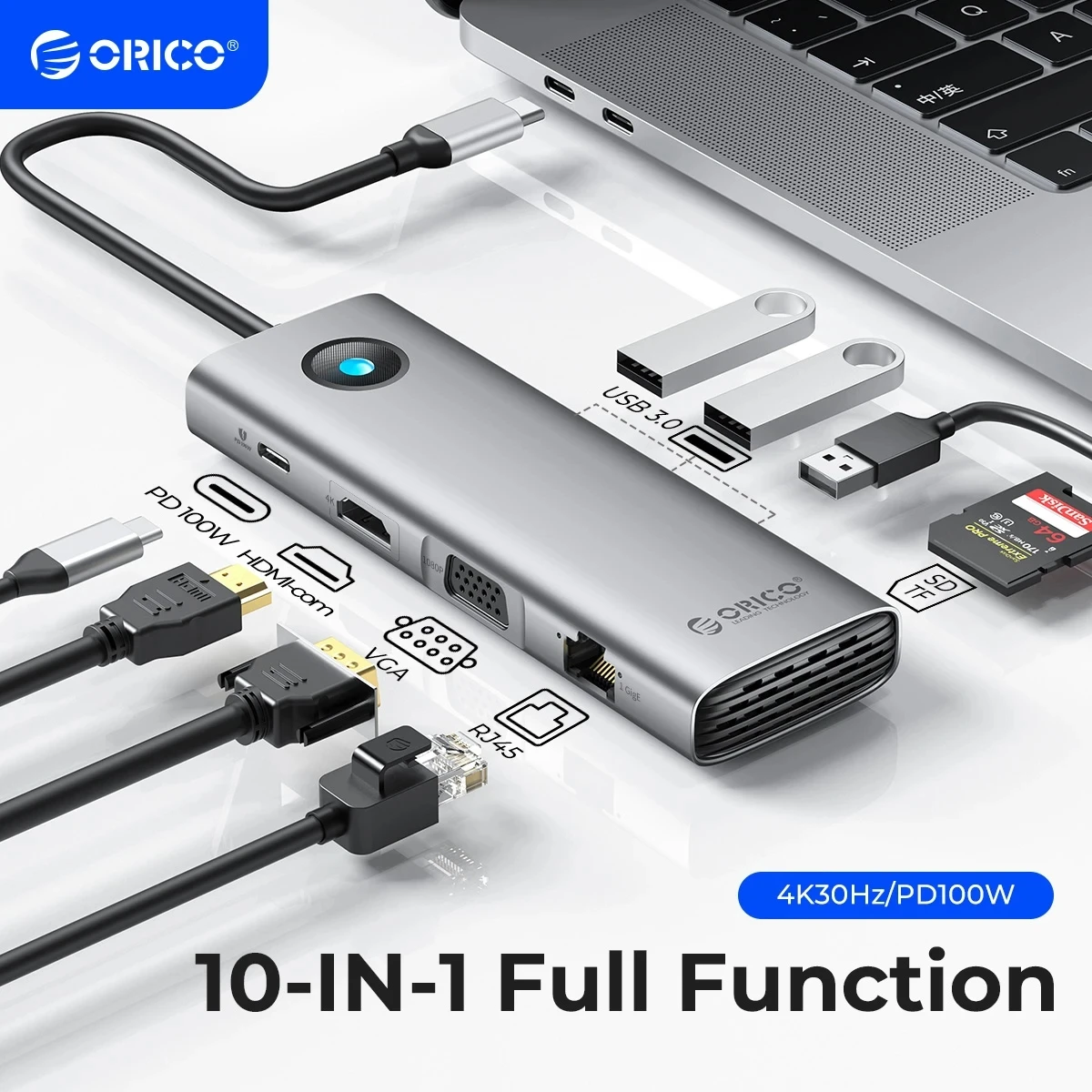 

ORICO Docking Station Type C HUB to 4K60Hz HDMI-compatible USB 3.0 Adapter RJ45 PD100W Charge For Macbook Pro Laptop Accessories