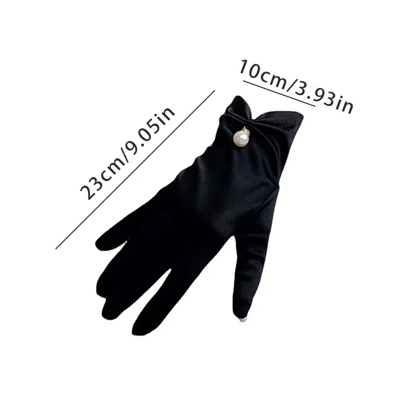 Fashion Satin Pearl Short Full Finger Gloves For Women Sunscreen Anti-uv Elastic Mittens Bridal Wedding Dress Accessories