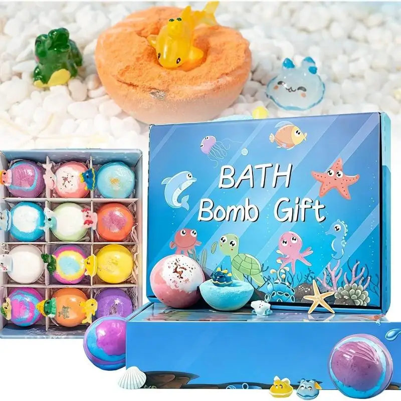 

New 12Pcs Skin Friendly Bathing Kit Kids Bath Bombs Natural Mega Bubbles Surprise Ocean Toys Gift Set For Boys And Girls