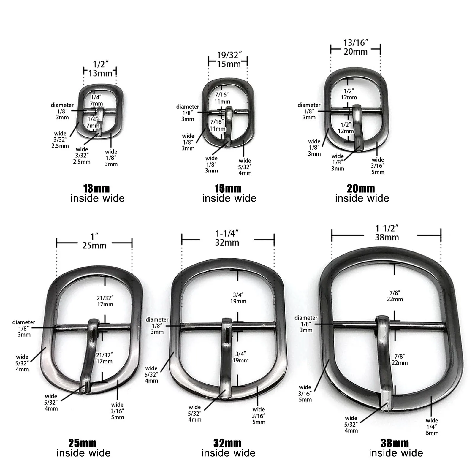 Metall innen breit 13/15/20/25/32/38 mm verstellbar Roller Pin Schnalle Snap Oval O Ring für Leder Tasche Handtasche Schuh Schultergurt Gürtel – Detail 15