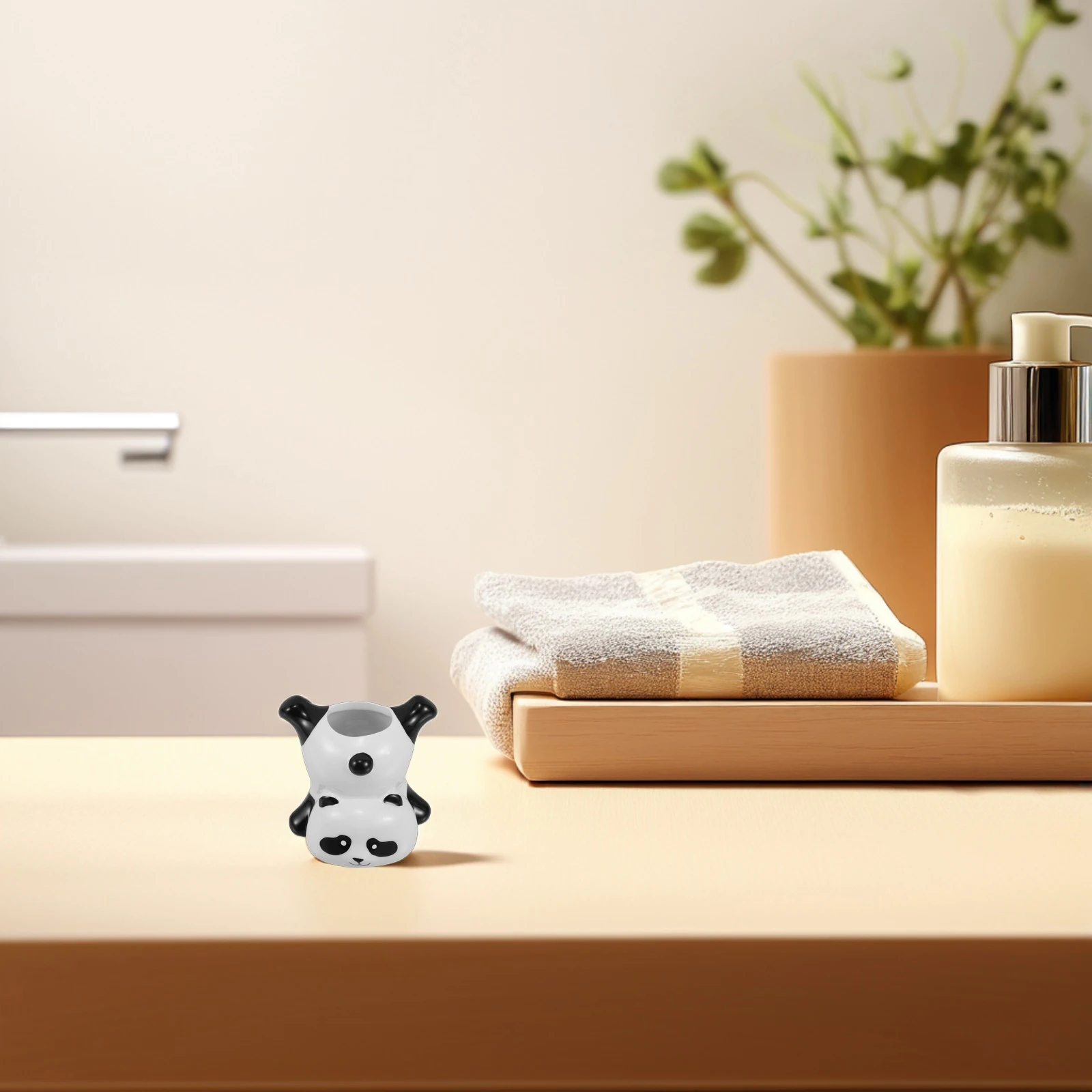

Cute Panda Toothbrush Holder Ceramic Bathroom Organizer for Toothbrushes and Cups Compact Design Adult Decorative Accessory