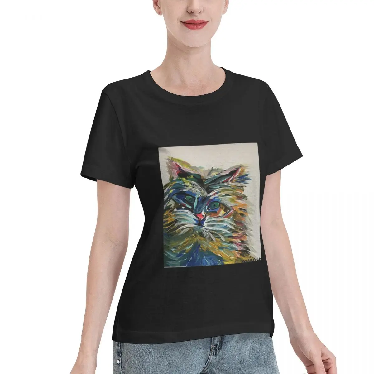 Wardrobe Filler Abstract Cat Women's T-shirt Home Wear Classic Solid Tee