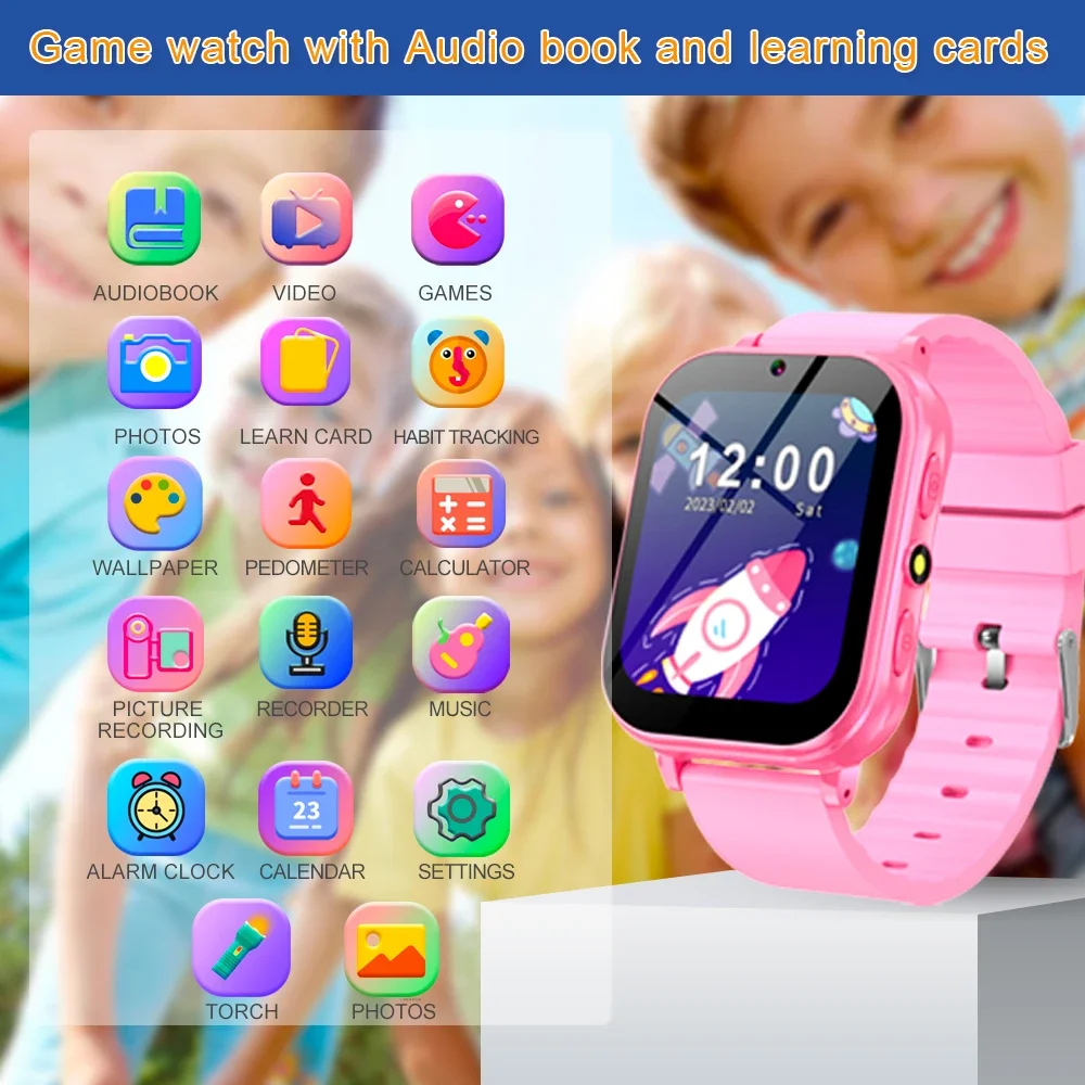 2024 New Kid Smartwatch Games Pedometer Music Play Flashlight 22 Games 500mAh Battery Habit Tracking for Boys Girls Gift Clock.