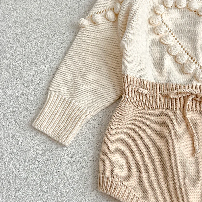 2024 New Autumn Toddler Baby Girl Knitted Romper Long Sleeved Splicing Korean Style Climbing Suit Baby Girl Knitted Clothing