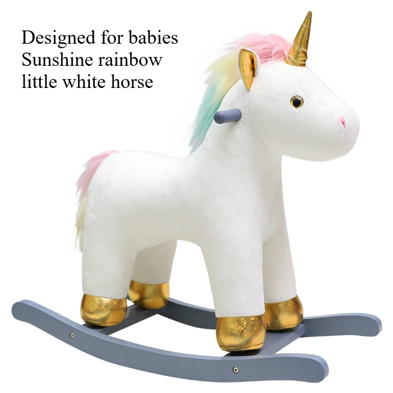 

Детская лошадка-качалка, стул из цельного дерева, подарок для годовалого ребенка, маленькая игрушка, единорог, основа для животного, педаль, ручка, плюшевая езда пони