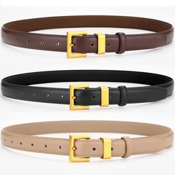 Genuine Leather Belts for women Dress Jeans Golden Pin Buckle Female Belt Luxury Famous Brands 2.4 cm Women's Belt Fashion Black