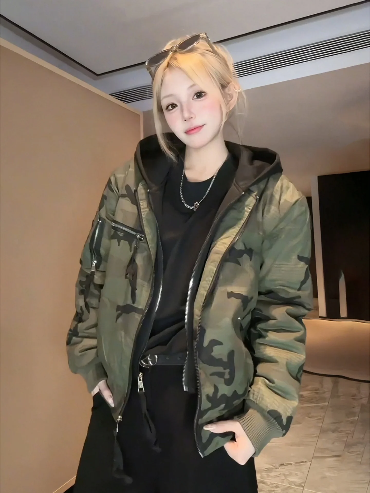 

American Camouflage Cotton Jaet Men's Winter ort Wide ape Baseball Sle Flight Jaet Cotton Outerwear Zipper Closure ...