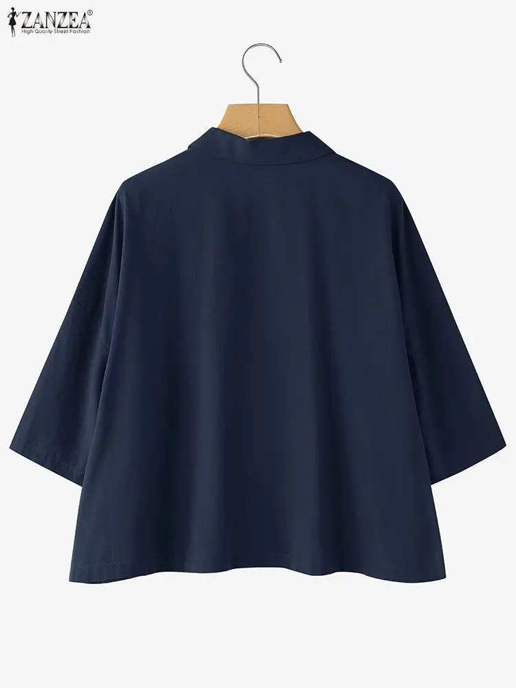 Damen-Hemden im Vintage-Stil mit Froschknöpfen, Baumwoll-Leinen, Umlegekragen, 3/4-Ärmel-Hemd, ZANZEA 2022, Herbst, Alltag, Freizeitkleidung, S-3XL