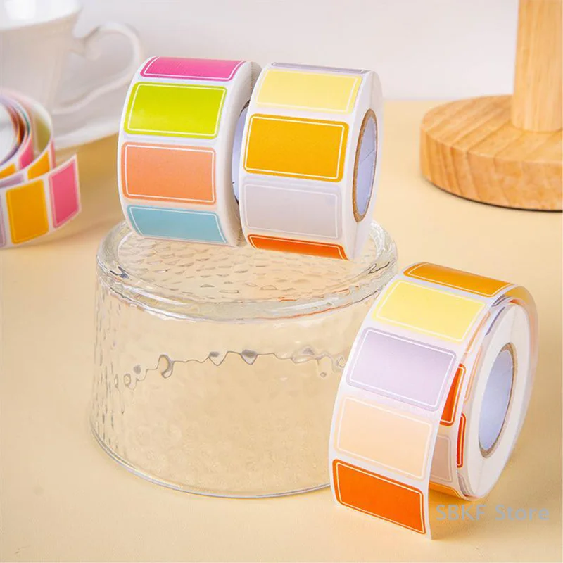 500Pcs Colourful Self-adhesive Label Adhesive Stickers Durable Waterproof Blank Tag Sticker Stationery Rectangle Name Sticker