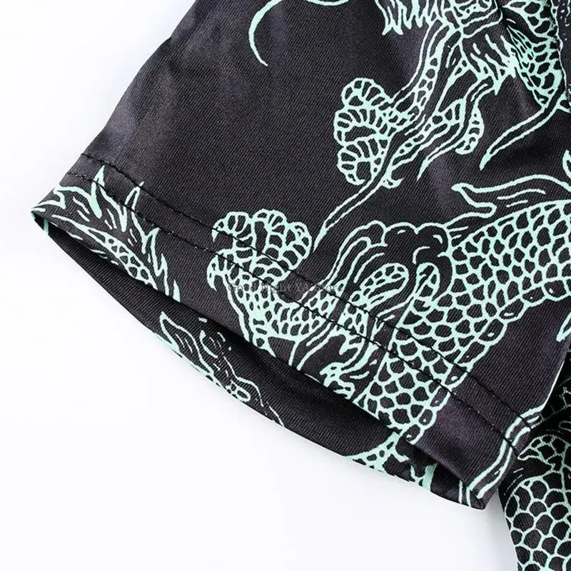 

Womens Chinese Dragon Print Short Sleeve Mini Bodycon Dress Keyhole Stand Collar Split Hem Vintage Cheongsam