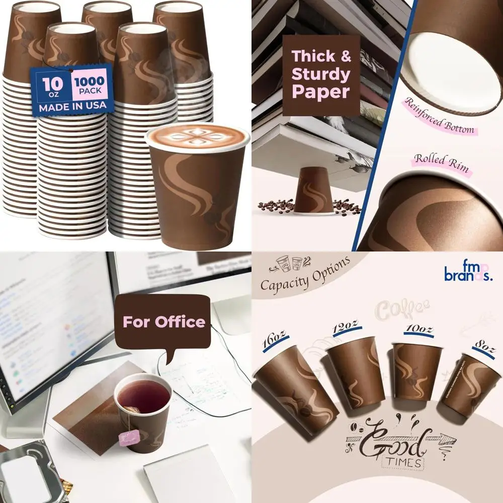 

Упаковка из 1000 штук: одноразовые бумажные стаканы для кофе, 10 унций, коричневые, герметичные, для горячих/холодных напитков, идеально подходят для дома, офиса, вечеринок