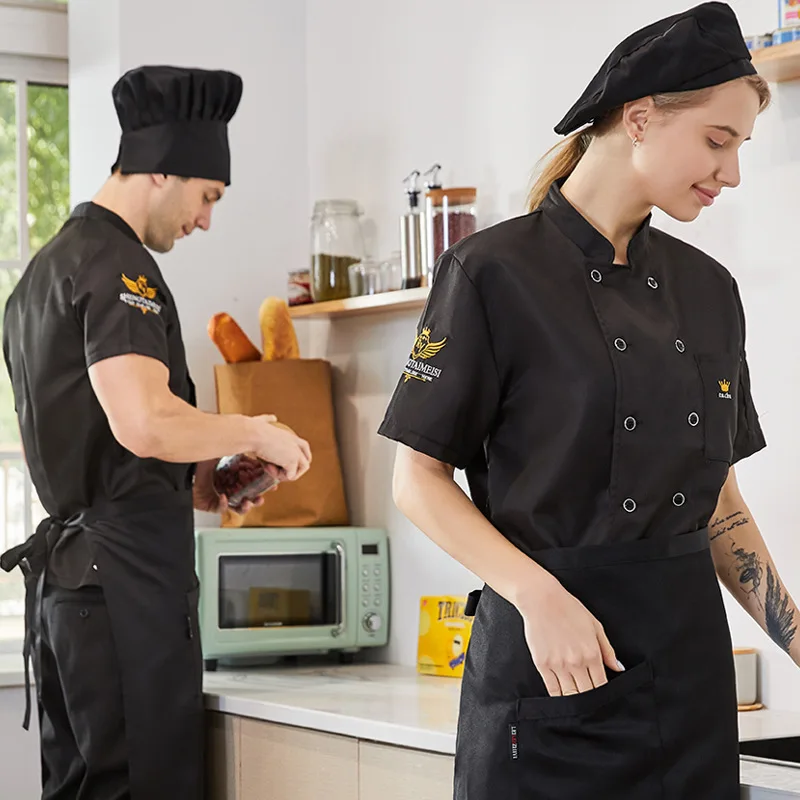 Unisex-Kochuniform, kurz- und langärmelig, Set für Sommer, Catering, Teehaus, Hotel, Küche, atmungsaktive Arbeitskleidung