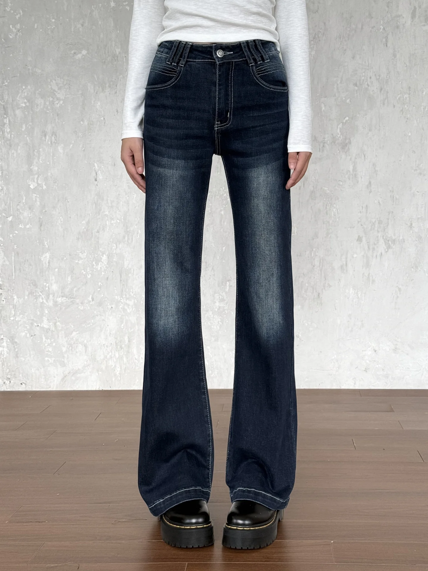 

Винтажные темно-синие прямые джинсы Tang American Sle Spicy Girl, женские утягивающие брюки-клеш с микро-клеш, длинные джинсы Ga F094