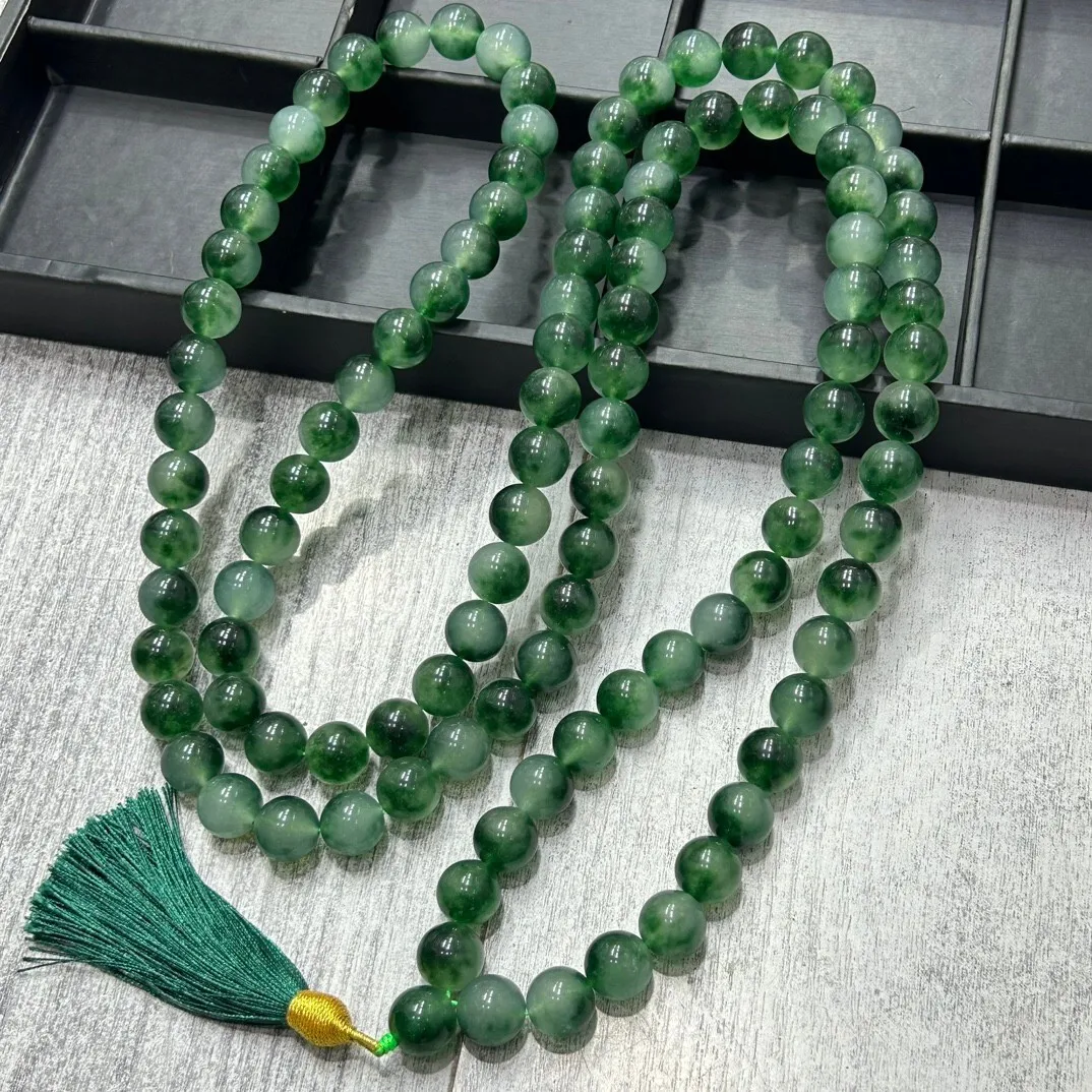10mm Certified Natural ice Green Myanmar Jade jadeite 108 Round Beads Necklaces
