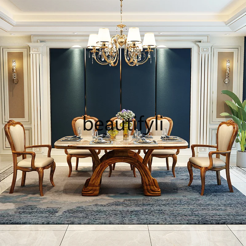 New Chinese ebony rectangular dining table and chair combination marble household dining table solid wood dining table