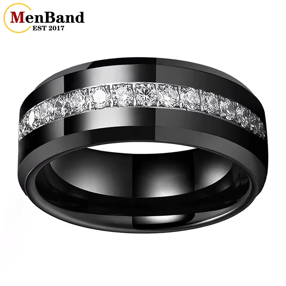 

MenBand Fashion 8MM High Qualit White CZ Stone Inlay Tungsten Band Rings for Men Women Wedding Engagement Jewelry Comfort Fit