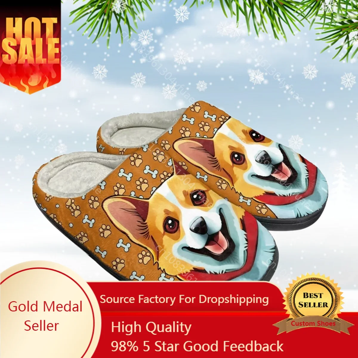 

Cute Corgi Cartoon Slippers For Women Men Indoor Floor Shoes Unisex Silence Slides Bone Print Bedroom Slipper Winter