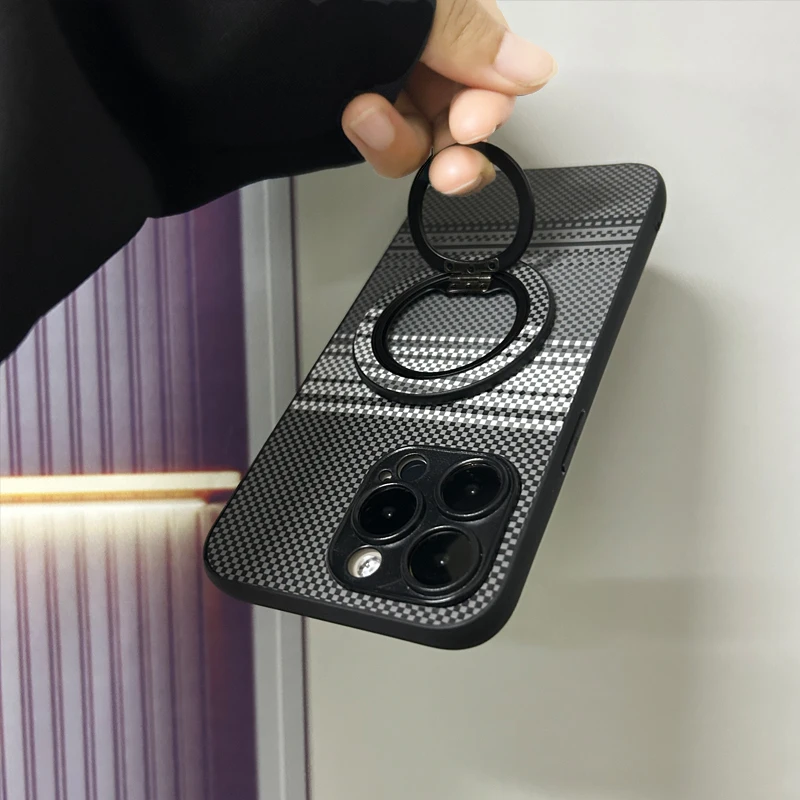 카본 파이버 마그네틱 홀더 스탠드 비즈니스 폰 케이스 (비보 y35 y20 y33s y27 y10 y12s용) 케블라 텍스처드 맥세이프 폰 케이스