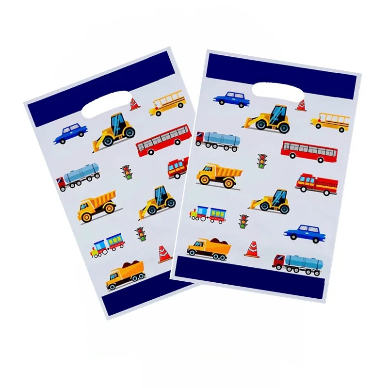 10pcs/lot Kids Boys Favors Cars Bus Truck Theme Baby Shower Party Disposable Plastic Loot Bags Birthday Decorations Gifts Bags