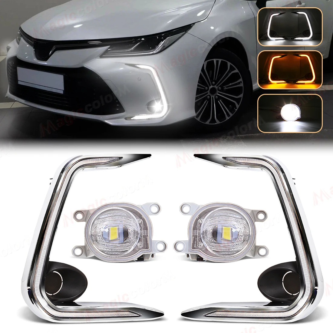 

Светодиодные противотуманные фары для Toyota Corolla 2021, для Levin 2019 2020, DRL, дневные дневные ходовые огни, бампер, указатель поворота, хромированная отделка