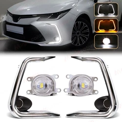 LED Fog Lamps For Toyota Corolla 2021 For Levin 2019 2020 DRL Day Daytime Running Lights Bumper Driving Turn Signal Chrome Trim
