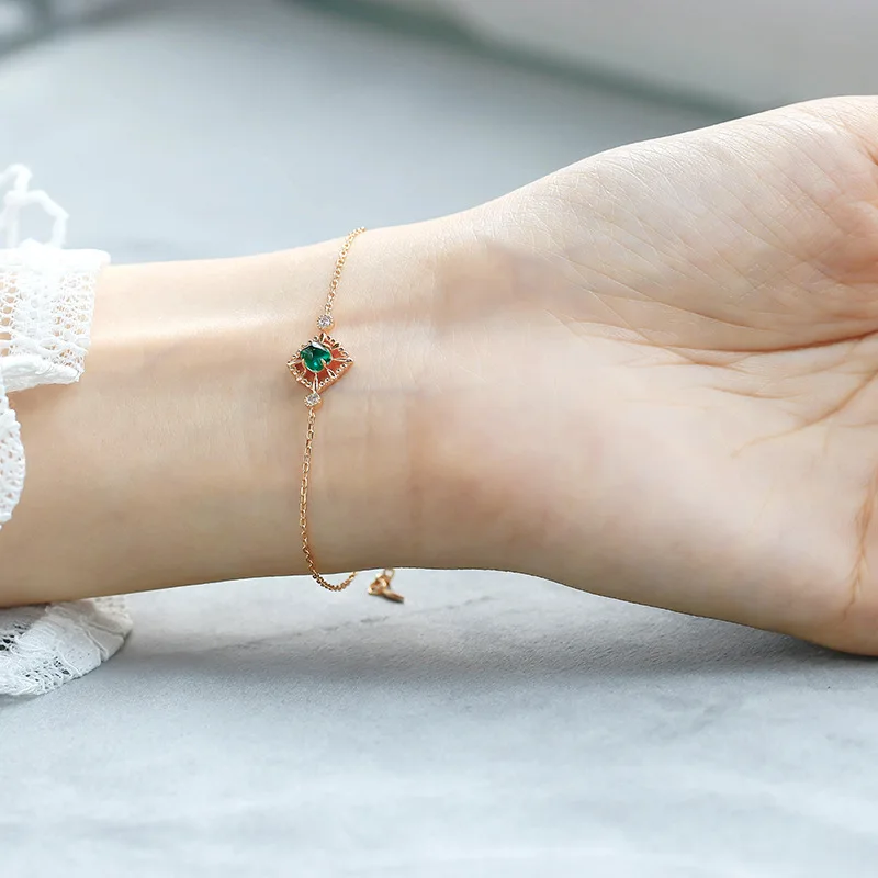 LAMOON Vintage Elegant Emerald Bracelet For Women 925 Sterling Silver Chain Gold Vermeil Fine Jewelry Accessories Retro Bijou