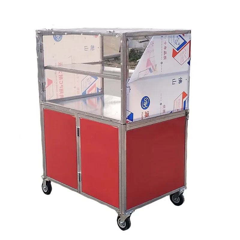 Stall foldable mobile cold skin trolley windproof and dustproof stainless steel rock sugar gourd cold noodle snack cart shelf