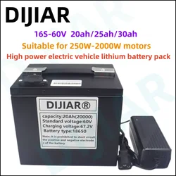 Air transport New Full Capacity Power 18650 Lithium Battery 60V20Ah30ah  Lithium Battery Pack Suitable for 250-2000W+Charger