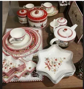 German hard toy happy multi-angle dining plate semi-ripe white porcelain original factory series Christmas
