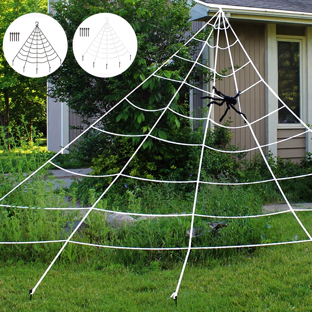 5m Halloween Decoration Giant Spider Web Triangular Spider Web Halloween Party Yard Garden Outdoor Decor