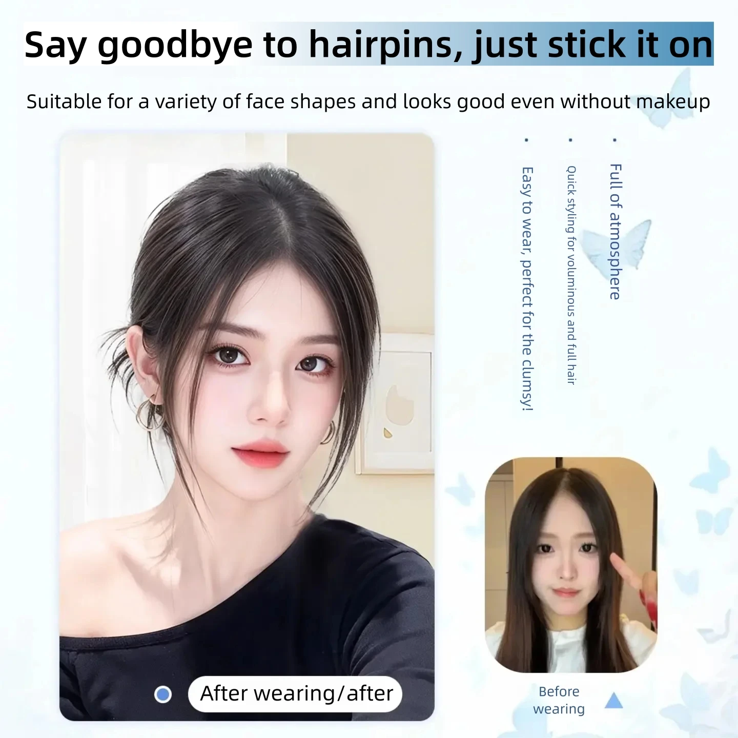 Invisible Human Hair Topper With Bangs Magic Tape Design Handmade Forehead Hairline Lace No Clips Fringe Piece New Style