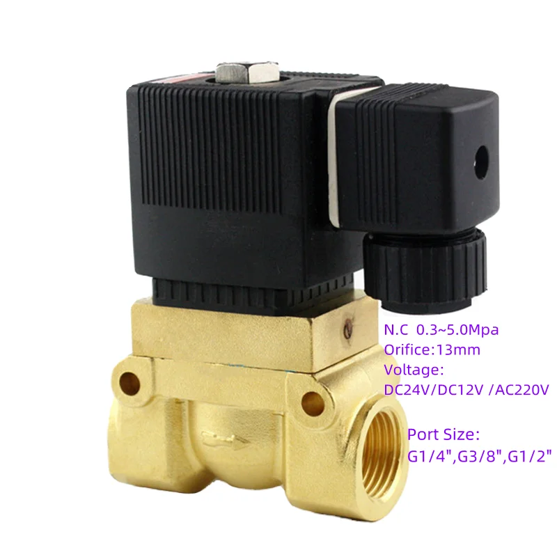 

50bar High Pressure High Temperature Solenoid Valve 1/4 3/8 1/2 BSP 24VDC AC220V Orifice 13mm NC 5404-04 pilot brass valve 52310