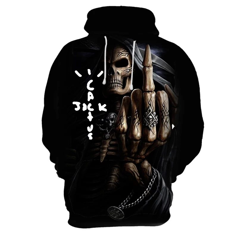 Sudadera con estampado de calavera 3D para hombre, suéter informal de manga larga sin felpa, primavera y otoño