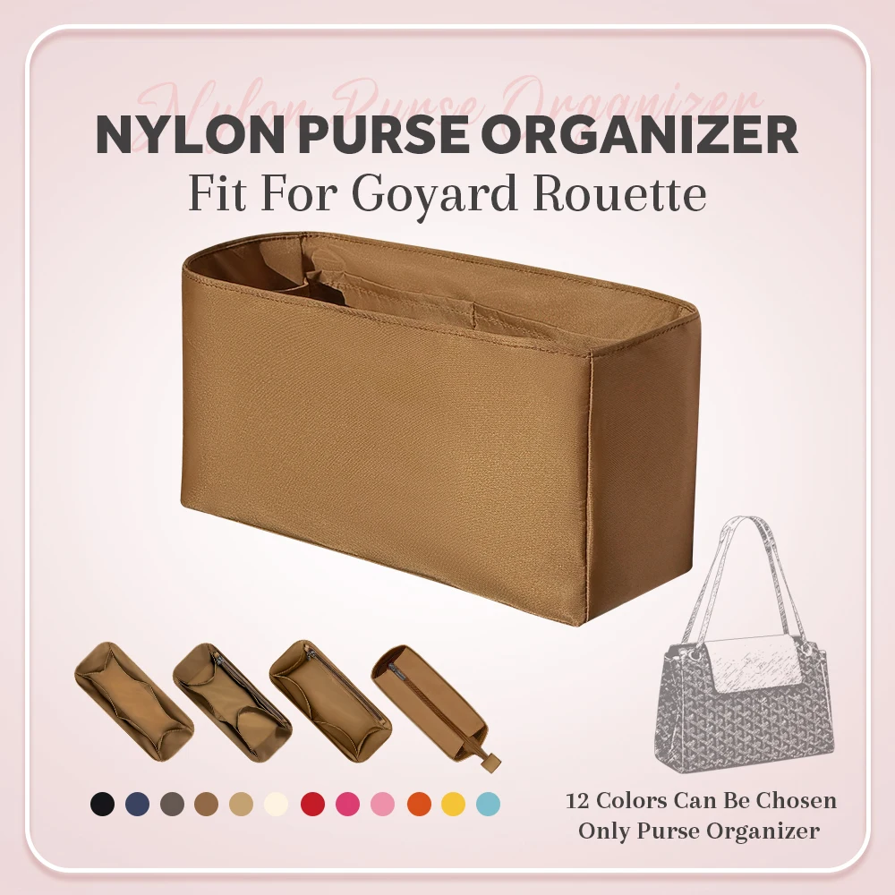 Nylon Purse Organizer Insert, Zipper Inside Storage Bag Organizer Insert Fit for Goyard Rouette Handbag Inner Liner Organizer